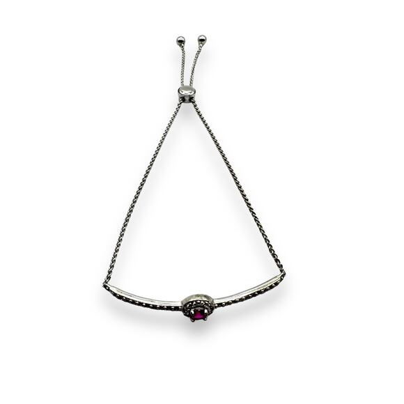 RUBY Sterling Silver Dainty Chain Pull Bracelet 925 Signed PAJ HDO Adjustable - Picture 3 of 5